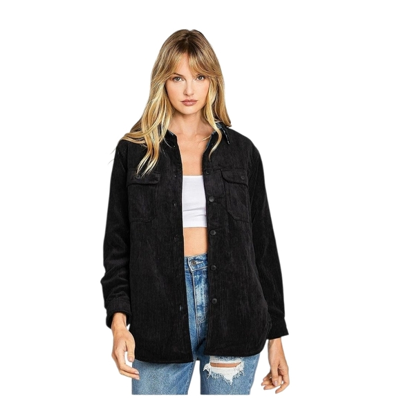 Love Tree Women's L Reversible Wide Wale Corduroy and Flannel Shacket Pockets - Picture 5 of 16